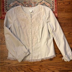 Sundance lace bib khaki button jacket size 12 women’s